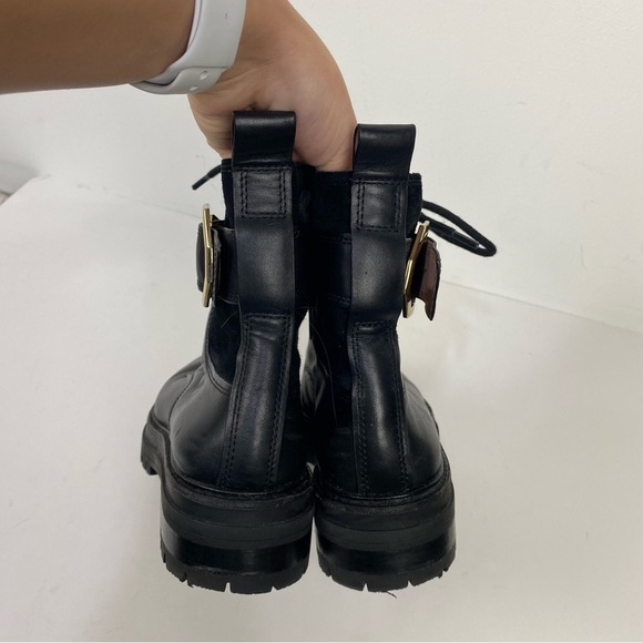 Louise Et Cie Black Leather Combat Moto High Top Boots Minimalist Grunge - Picture 4 of 7